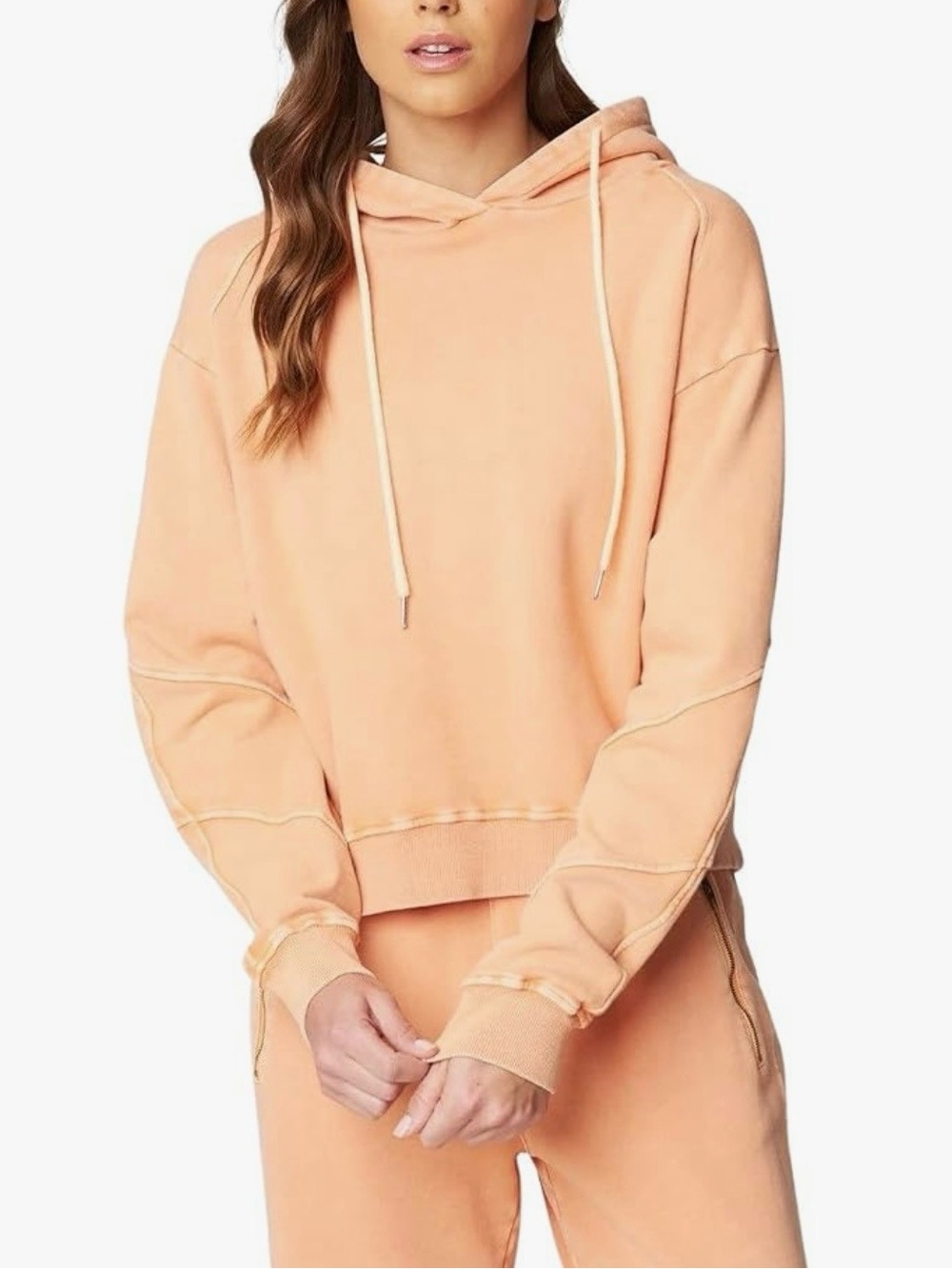 BlankNYC Light Peach Acid Wash French Terry Hooded Sweatshirt